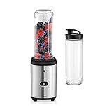 WMF Kult X Mix & Go Mini Smoothie Maker mit 2 Mixbehälter, Shake Mixer, Blender elektrisch, 300 Watt, Kunststoff-Flasche 600ml, BPA-frei, edelstahl matt
