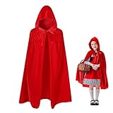 Dinghaole Vampir Kostüm Umhang mit Kaputze，Rot Umhang mit Kapuze,Halloween Vampir Umhang mit Kapuze Kapuzenumhang Rot，hexenkostüm，35.4in für Karneval Cosplay Kostüm