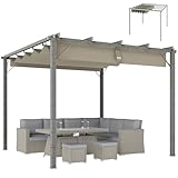 Outsunny Pergola ca. 3x3m Garten Pavillon mit Magnetbefestigung, Terrassendachung aus Aluminium, Gartenpavillon mit verstellbares Dach, Freistehend, UV Schutz 30+, für Terrasse und Garten, Grau