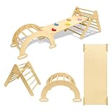 Froadp 3-in-1 Klettergerüst Indoor aus Naturholz Klappbar Kletterdreieck mit Rutsche und Kletterbogen Stabil Montessori Lernspielzeug Set für ab 1 Jahr Kleinkinder 40 kg Tragfähigkeit