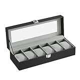 SONGMICS JWB06BK Uhrenbox mit 6 Fächern, Schatulle, mit...