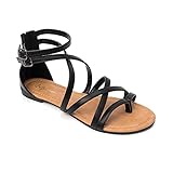 HEVA Damen Casual Riemchensandalen Komfort Einstellbare Flache Sandalen（6UK 39EU,Schwarz）