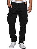 Indicode Herren William Cargohose aus Baumwolle m. 7 Taschen inkl. Gürtel | Lange Regular Fit Cargo Hose Baumwollhose Freizeithose Wanderhose Trekkinghose Outdoorhose für Männer Schwarz XXL