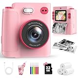 MYSTILUCK Sofortbildkamera Kinder, 1080P HD Kinderkamera Sofortbildkamera mit 32GB Karte & DruckerPapier, Kinderspielzeug Geburtstag und Weihnachten Geschenke für Jungen/Mädchen 3-12 Jahren (Rosa)