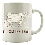 Lustige Tasse mit Aufschrift 'I'd Smoke Th', Rinderprotein, Fleisch, Lebensmittel, Humor, farbige Tasse