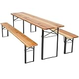 TecTake 400871 Bierzeltgarnitur klappbar, 3-teilige Festzeltgarnitur mit Tisch und Bänken, 177 x 46 x 77 cm, Biertisch + Bierbänke Set, Holz