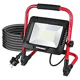 HYCHIKA LED Baustrahler 50W, LED Flutlicht 5500 LM 6500K, Wasserdichtes IP65 Arbeitsleuchter Drehbar, 3 m Kabel mit Stecker für Werkstatt Baustelle