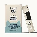 ivvi Gelenk Essenz für Katzen – Schlecksnack mit Glucosamin, Chondroitin, Grünlippmuschel & Lachsöl – zur Unterstützung der Gelenke – 30x15g – mit echtem Thunfisch