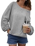 Bellcoco Schulterfreies Damen-Sweatshirt, langärmelig, Pullover, Tops, übergroße Sweatshirts, Trendige Herbst-Outfits, Hellgrau, Mittel
