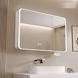 Moderner LED-Badezimmer-Spiegelschrank, Wandmontage, beleuchteter Defogger-Medizinschrank mit Touch-Schalter, HD-Spiegel, Aluminium-Legierung, Design für verbesserte Organisation und Beleuchtung