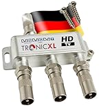 TronicXL 3fach BK Verteiler Premium Kabel Antennenverteiler Kabelfernsehen DVBC kompatibel mit für Unitymedia Sat Splitter Unicable Sky Cable Aerial TV Freesat Freeview Virgin Dbox 3-Fach hd tauglich