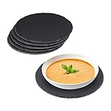 Relaxdays Schieferplatte 6er Set rund, 25cm Ø, Pizzateller zum Servieren & Beschriften, Buffet, Servierplatte, anthrazit