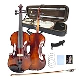 WUQIMUSC Violine 4/4 Komplettset für Anfänger, Erwachsene, Studenten, gealtertes Fichtenahorn, Massivholz, Ebenholzbeschläge mit Hartschalenkoffer, Schulterstütze, Bogen, Stimmgerät, extra Saiten