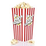 FunX Kraftpapier Popcornboxen 12er Pack Groß - Partyboxen für Kino, Filmabende, Kindergeburtstag und Übernachtungsparty - 9 x 9 x 17 cm Rot/Weiß Gestreift