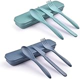 Wiederverwendbares Besteckset mit Etui, Reisegabel, Messer, Löffel, tragbares Kunststoff-Besteckset für Picknick, Schule, Büro, Mittagessen (1)