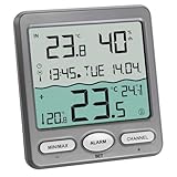 TFA Dostmann Venice Poolthermometer, 30.3056.10, zur Überwachung der Wassertemperatur in Pool, Teich oder Whirlpool, Digitales Funk-Poolthermometer, Grau, L 116 x B 24 (65) x H 126 mm