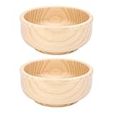 OVAQUIXI Salatschüssel aus Holz, Vielseitig, Verformungssicher, Runde Suppennudelschüssel für Küche, Esszimmer, Party, Picknick, Modische und Leichte Servierschüssel, 2 Stück Holzschüssel