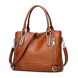 VINBAGGE Damen Handtasche Leder Henkeltasche Top Griff Tasche Vintage Weiches Umhängetasche Schultertasche für Frauen (Orange Braun b)