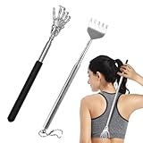POHOVE 2 Stück Rückenkratzer Ausziehbar,Kratzhand Rückenkratzer Back Scratcher,Rückenkratzer Edelstahl Teleskop Rücken Kratzer für Kopf und Rücken Massage