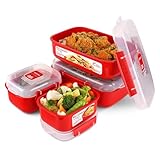 Sistema Microwave-Heat & Eat Frischhaltedosen Set | 4 rechteckige Mikrowellen-Vorratsdosen mit Deckeln (2 x 1,25 l + 2 x 525 ml) | verschließbare Clips und Belüftungsventile | BPA-frei [82005]