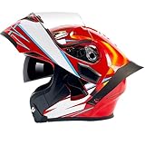 CUCKQUIC Motorradhelm, Integralhelm, Klapphelm, DOT-Geprüft, Hochklappbares Doppelvisier-Design Für Motorräder Für Erwachsene, Männer, Frauen E,XXL=(63~64CM)