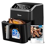 Midea Heißluftfritteuse 7L Fassungsvermögen, HeatXpress Technologie 90% weniger Öl, Energie- und Zeitersparnis mit 7 Voreinstellungen, Easy-View Fenster & Licht, Antihaft, Schwarz