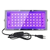 Eleganted 50W LED Schwarzlicht Strahler, UV Fluter mit Stecker, IP65 Wasserdicht Schwarzlichtlampe, Fluoreszenz Blacklight mit Schalter, UV Scheinwerfer Partylicht für Bar, Neonfarben, Party Deko