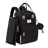 RUVALINO Baby Wickelrucksack Wickeltasche Rucksack mit tragbarer Wickelauflage, Schnullerhalter und Kinderwagengurten, Babytasche Multifunktional für Mama und Papa, Schwarz