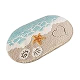 Strand-Badezimmerteppich, Küstenmuschel-Badematte, Sommerstrand-Stil, rutschfeste Teppiche mit Muschel- und Wellen-Design, ultraweiches Polyester für Badezimmer und Dusche (40 x 60 cm)
