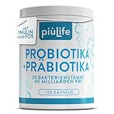 Probiotika mit Präbiotika, Inulin & FOS – 120 Kapseln PiùLife – 40 Mrd. KBE aus 20 Bakterienstämmen – bei Blähbauch, für Mikrobiom & Darmflora