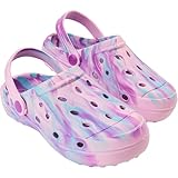 CityComfort Clogs Kinder Hausschuhe Bequeme Sommer Pantoletten mit Riemchen für Garten Freizeit Schule Geschenk für Mädchen (33/34 EU, Lila Tie Dye)