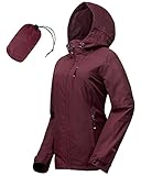 33,000ft Regenjacke Damen Wasserdicht Outdoorjacke Atmungsaktiv Herbst Übergangsjacke Leichte Jacke mit Kapuze Windbreaker zum Wandern Reisen Treking Fahrrad (Weinrot 38)