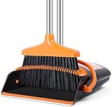 Besen und Kehrschaufel Set, Kehrmaschine und Kehrschaufel Combo mit 137cm Langem Griff für abnehmbares und klappbares Besen für die Bodenreinigung in Küche, Haushalt (ORANGE)