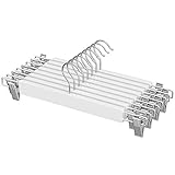 SONGMICS Hosenbügel, 8er Set, Rockbügel aus Holz, mit verstellbaren Clips, rutschfest, für Hosen, Shorts und Röcke, weiß CRW009W01