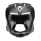 LangRay Boxen Kopfschutz für Kinder, Leder Boxhelm Thaiboxen Gesichtsschutz Hoher Schlagdämpfung mit Perfekter Sicht und Gute Schweißaufnahme für Kampfsport MMA Boxen Kickboxen Sparring,Schwarz,S