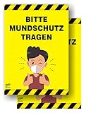 2er set - EppoBrand Bitte Mundschutz Tragen Aufkleber 13x19 cm - Hinweis Schild zur Maskenpflicht benutzen Tür Wand, für Supermärkte, Arztpraxen, Geschäfte etc., NA