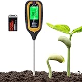 pH Bodentest, Feuchtigkeitsmessgerät Pflanzen, Boden Feuchtigkeitsmesser 4-in-1 für Feuchtigkeit/Temperatur/Licht/pH wert Boden messen, für Gartenarbeit, Rasen, innen-Pflanzen (mit Batterie) (Schwarz)