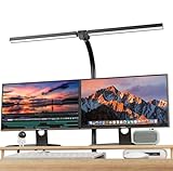 EUARY 1300LM Doppelkopf Schreibtischlampe（Grau Schwarz） LED Dimmbar Fernbedienung, 24W 80CM Klemmbare Monitor Lampe Tischlampe Tageslichtlampe klemmbar desk für Homeoffice,lamp bürolampe schreibtisch
