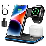 Kabelloses Ladegerät, 3 in 1 Wireless Charger Kompatibel mit iPh.one 15 14 13 12 11 Pro Max/XS/XR/X/8+, iWatch 9/8/7/6/SE/5/4/3/2, Air.Pods Pro/3/2/1, Induktive Ladestation mit QC 3.0 Adapter