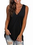 SAMPEEL Damen Tank Top V-Ausschnitt Tops Sommer T Shirt Ärmellose Oberteile Locker Casual Schwarz L