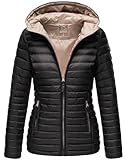 MARIKOO Damen Steppjacke Übergangsjacke gesteppte Jacke mit Kapuze Frühjahr Stepp B857 [B857-Asr-Schwarz-Gr.S]