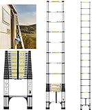 FEETE Teleskopleiter, Aluminium-Leichtbau-Ausziehleiter mit rutschfesten Füßen, tragbare Dachbodenleiter, Heavy Duty RV zusammenklappbare Leiter für RV, Haushalt, Outdoor-Arbeiten(5M)