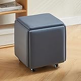 Fußbank, 5-in-1-Sitzwürfel-Nesting-Ottomane mit Lenkrollen, Technologiestoff, stapelbarer Sofastuhl, Hocker, beweglicher Fußhocker, Ankleidestuhl für Wohnzimmer, Schlafzimmer (Farbe: