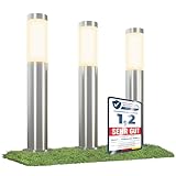3er Set linovum BOSEA-A Wegeleuchte mit E27 Sockel - Wegbeleuchtung außen Edelstahl IP44-3x Poller Gartenleuchte 50cm