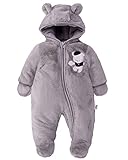 Baby Schneeanzüge Winter Overall mit Kapuze Fleece Strampler Mädchen Jungen Warm Outfits- Gr. 0-3 Monate (59 cm), Grau