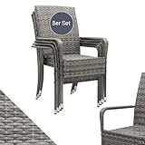 Juskys Polyrattan Gartenstühle Yoro 8er Set mit Armlehnen & Rückenlehne - 8 Stühle stapelbar - Rattan Stuhl Garten - Stapelstuhl Grau-meliert