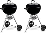 Weber Original Kettle Holzkohlegrill, Ø 47cm Grillfäche, BBQ Grill mit porzellanemaillierten Deckel & Kessel, Deckelthermometer, One-Touch Reinigungssystem - Schwarz (13101004) (Packung mit 2)