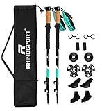 RHINOSPORT Wanderstöcke Teleskop Nordic Walking Stöcke Damen Kinder Herren Walking Stöcke Verstellbar türkis 62cm - 135 cm Teleskopstöcke Wandern 7075 Aluminium mit Tasche 5 Paar Zubehör
