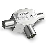 VCELINK Antennenverteiler 2Fach, Antennenkabel Verteiler, T-Adapter Verteiler 2X Koax Stecker für Digitales TV und Kabel TV, Geschirmtes Metallgehäuse, T-Kupplung 0-1000Mhz, Silber,1 Stück