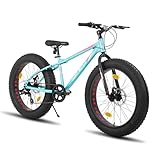 Hiland 24 Zoll Fat Tire Mountainbike für Jungen und Mädchen, 7-Gang Mountainbike, Doppelscheibenbremse, Strand und Schnee Fahrrad, Grün
